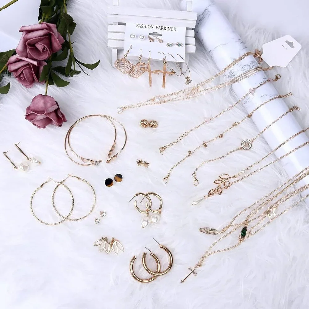 Jewelry Set Alloy 38 Pcs Necklace Bracelets Earrings Fashion Gift for Women